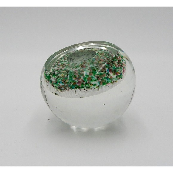 Millefiori Art Glass Paperweight Packed Cane Gold Green White 3 Inch - Picture 7 of 11